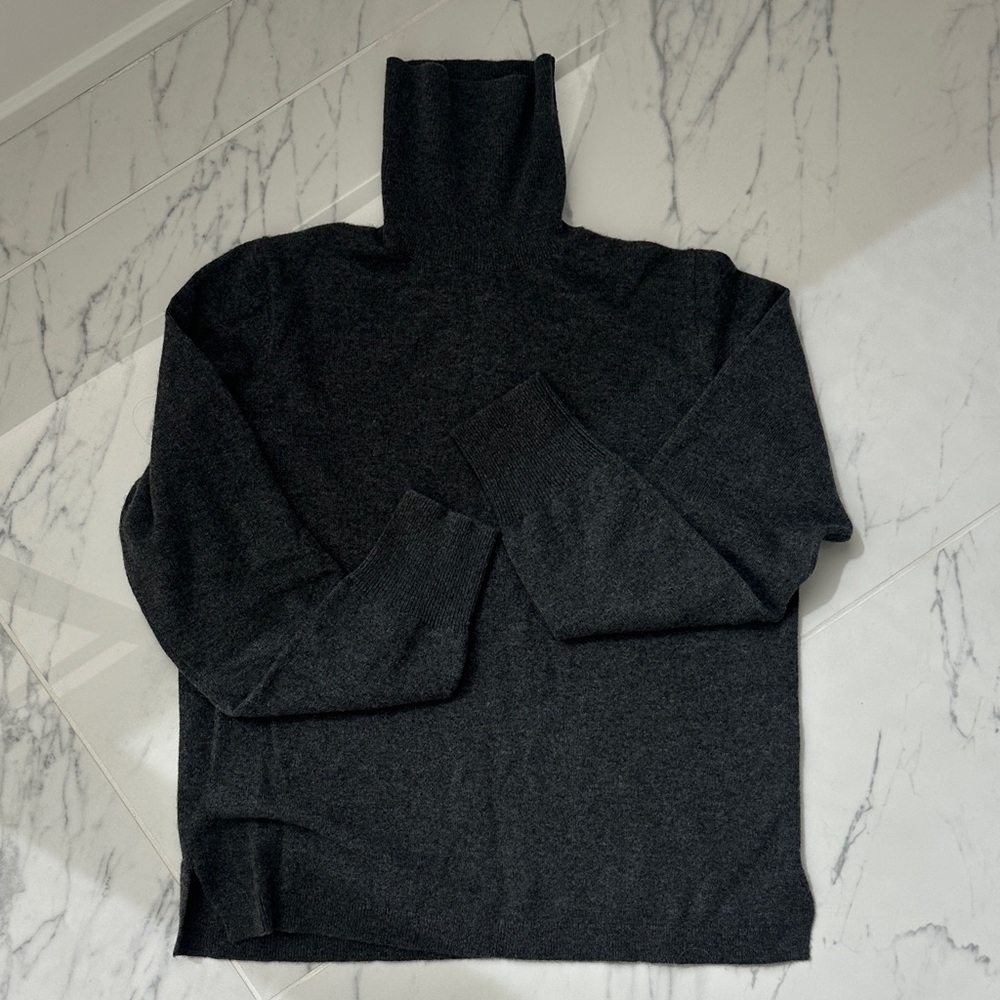 J Crew 100% Cashmere Turtleneck Sweater sz L Dark Grey - Picture 6 of 12